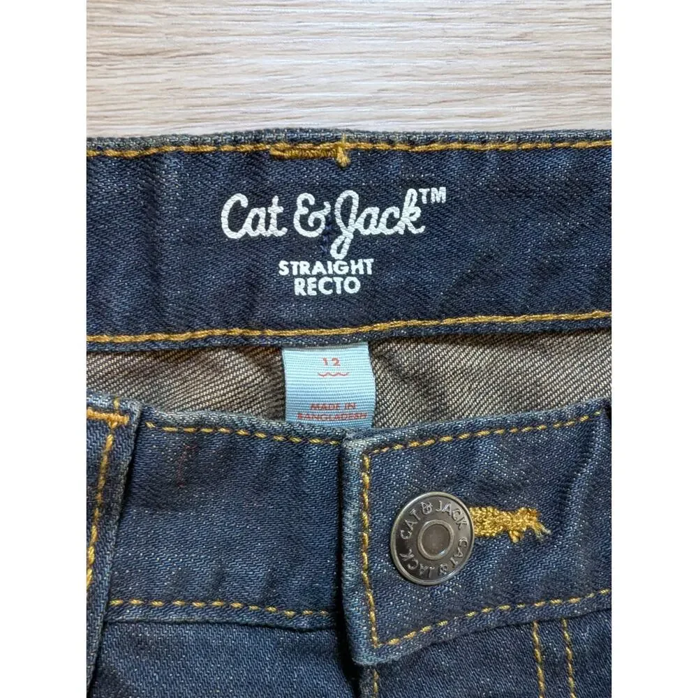 Cat & Jack Girls 12 Dark Wash Straight Recto Stretch Jeans Denim Casual NWT